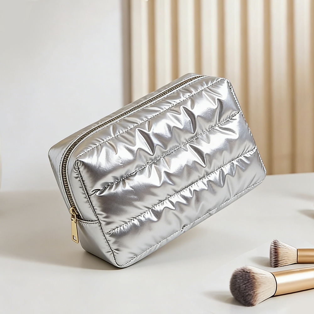 puffer panel zip pouch / soft quilted makeup & travel organizer #2