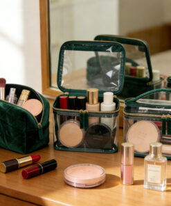 quilted clear cosmetic case set / 3 piece travel makeup organizer kit #2