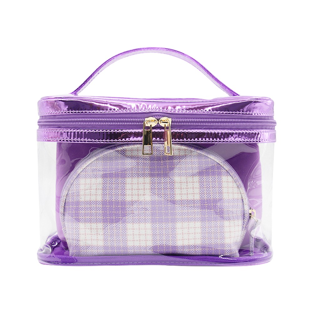 velvet & clear makeup bag set / 2 piece travel cosmetic organizer kit #2