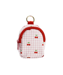 mini backpack key pouch / cherry gingham zipper charm bag