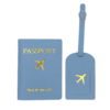 blush blue passport & luggage tag set / travel wallet with gold airplane accent