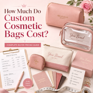 Custom cosmetic bag cost guide for beauty brands, Cosmetic bag pricing guide with materials logo packaging and MOQ, Custom makeup bag price factors for wholesale buyers, OEM cosmetic bag factory quote and production cost planning, Private label cosmetic bag pricing guide for retail brands