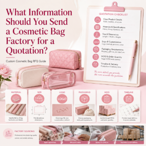 Cosmetic bag factory quotation checklist for beauty brands, Custom cosmetic bag quotation request with material logo and MOQ details